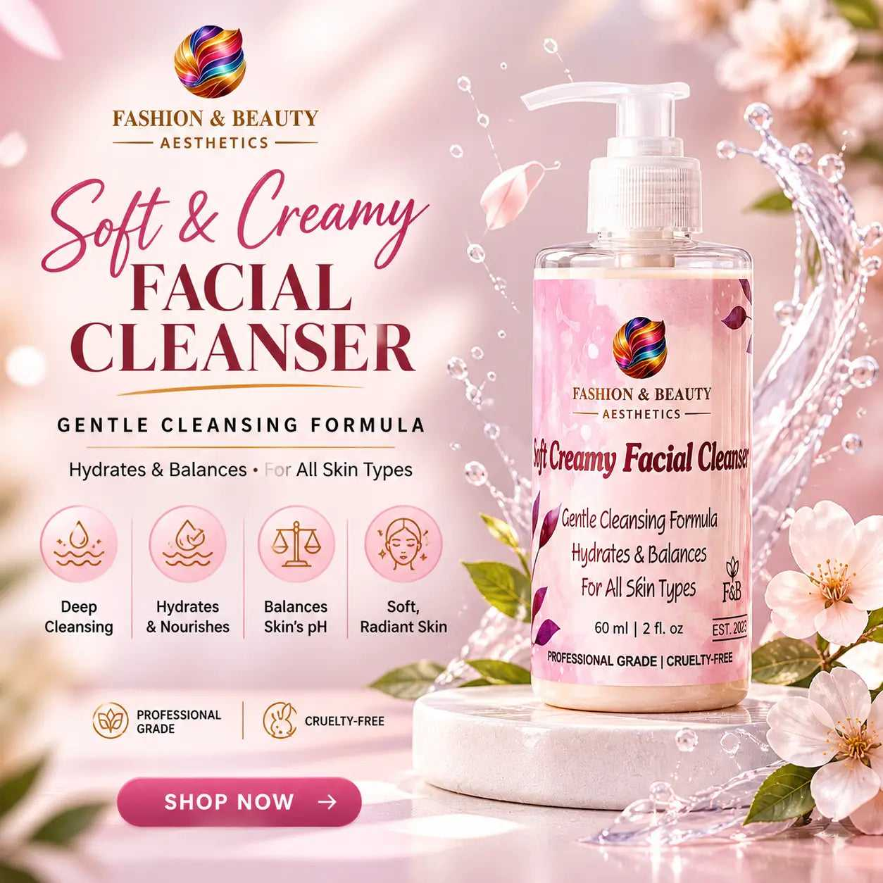 Soft Creamy Facial Cleanser 60ml by Fashion and Beauty Aesthetics Fashion and Beauty Aesthetics